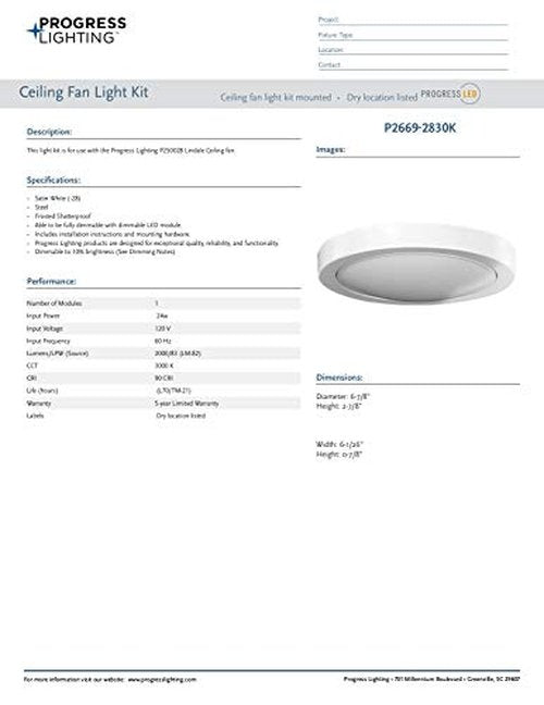 Progress Lighting Lindale Ceiling Fan Light Kit White 6.9 in