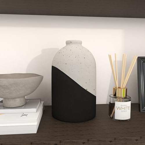 Deco 79 Ceramic Handmade Color Block Speckled Vase, 6" x 6" x 10", Black