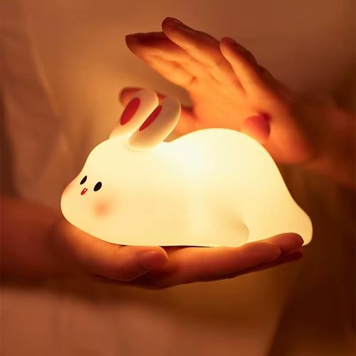 Big Face Rabbit LED Night Light – Kids Friendly, Dimmable, Rechargeable, Decorative, Animal – Themed Night Light for Children's Room, Nursery or Playroom