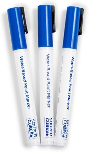 Souper Cubes Water-Based Paint Markers - 3mm Tip Size, Pack of 3 Blue, Non-Toxic & Washable