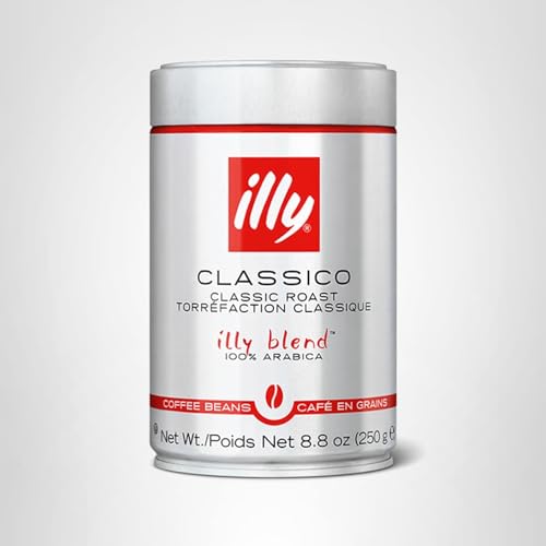 illy Whole Bean Coffee, Classico Medium Roast, 100% Arabica, Premium Italian Coffee, Ideal for Espresso, Drip, Moka and French Press Brewing, 8.8oz, 6 Pack