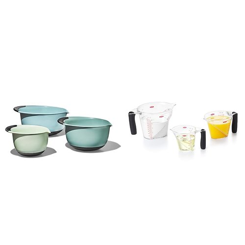 OXO Good Grips 3-Piece Plastic Mixing Bowl Set + OXO Good Grips 3-Piece Angled Measuring Cup Set