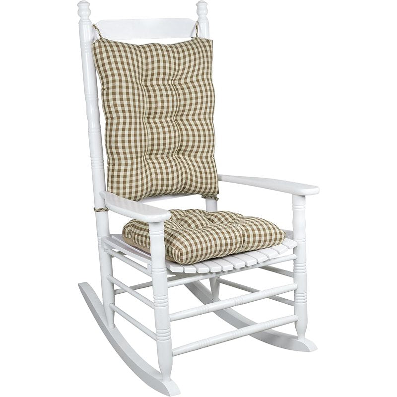 Non-Slip Rocking Chair Cushion Set - Gingham Natural, 2 Piece