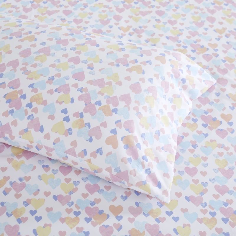 Kids Microfiber Sheet Set - Vintage Hearts Full Size, Bright & Ultra Soft Bedding