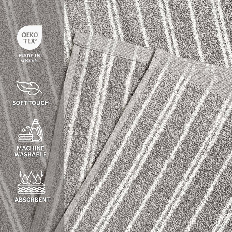 Mainstays Grey Striped Bath Towel - 100% Cotton, Absorbent, 27x52 in
