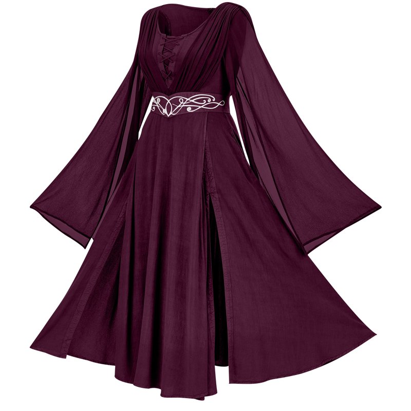 Victorian Renaissance Fairy Costume Dress for Women - Purple, Size L - Medieval Witch Cosplay