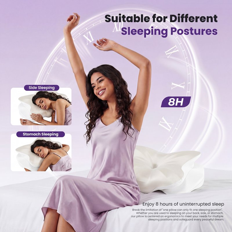 White Contour Memory Foam Pillow with Pillowcase - Ergonomic Neck Support for Side & Back Sleepers - Queen Size