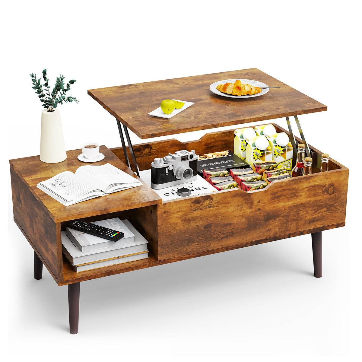 Modern Lift-Top Coffee Table with Storage - Adjustable Height
