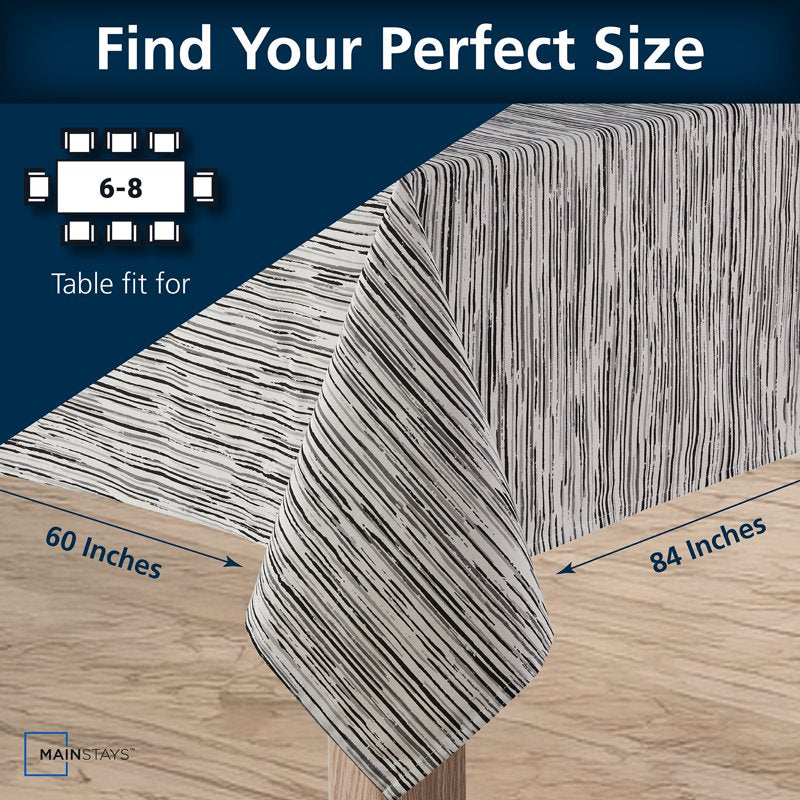 Black & White Striped Tablecloth - Cotton Polyester, 60" x 84"