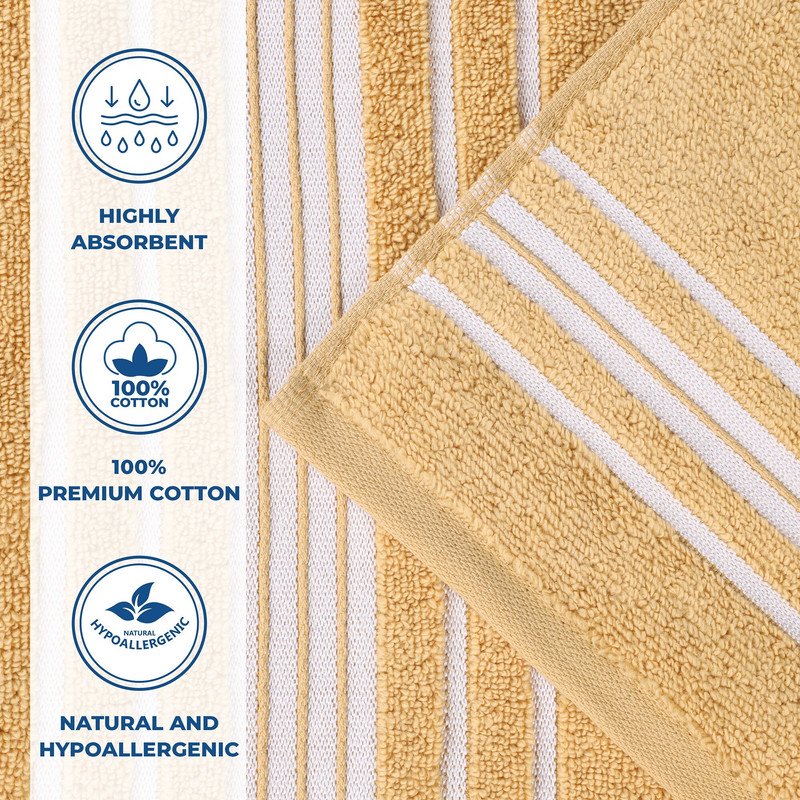 Zero Twist Cotton Hand Towel Set of 6 - Gold Floral Jacquard & Solid - Superior Sadie