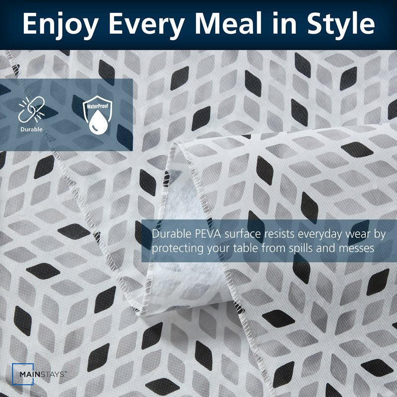 PEVA Tablecloth 60" x 84" - Black White Geometry - Indoor & Outdoor