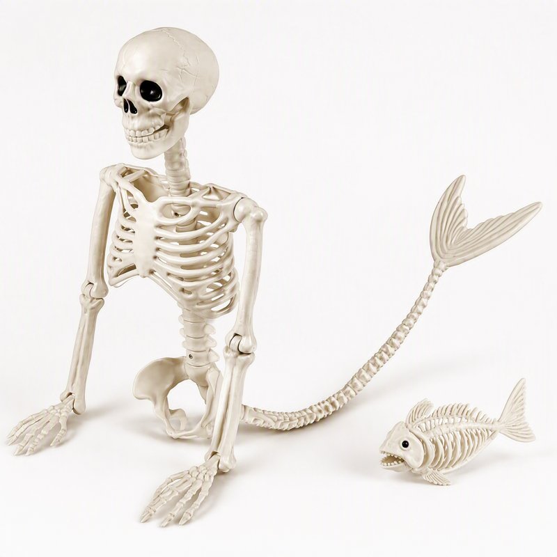 36-Inch Halloween Mermaid Skeleton with Flexible Joints for Indoor & Outdoor Decorations