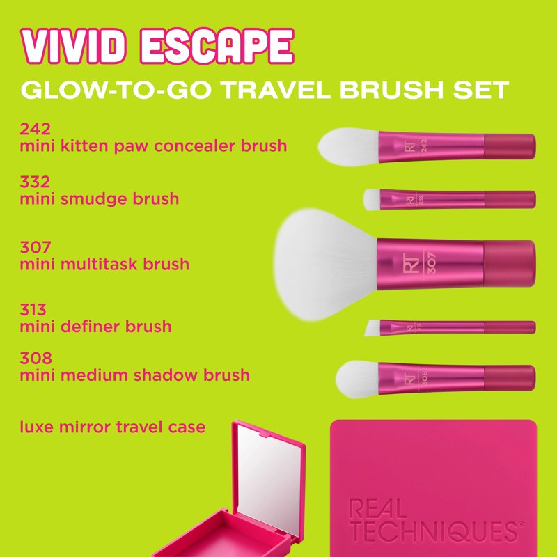 5-Piece Travel Makeup Brush Set with Mirror Case