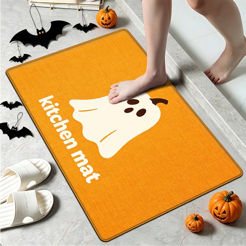 Halloween White Ghost Non-Slip Flannel Floor Mat & Rug Set - 15.7x23.6 & 17.7x47.2 Inches