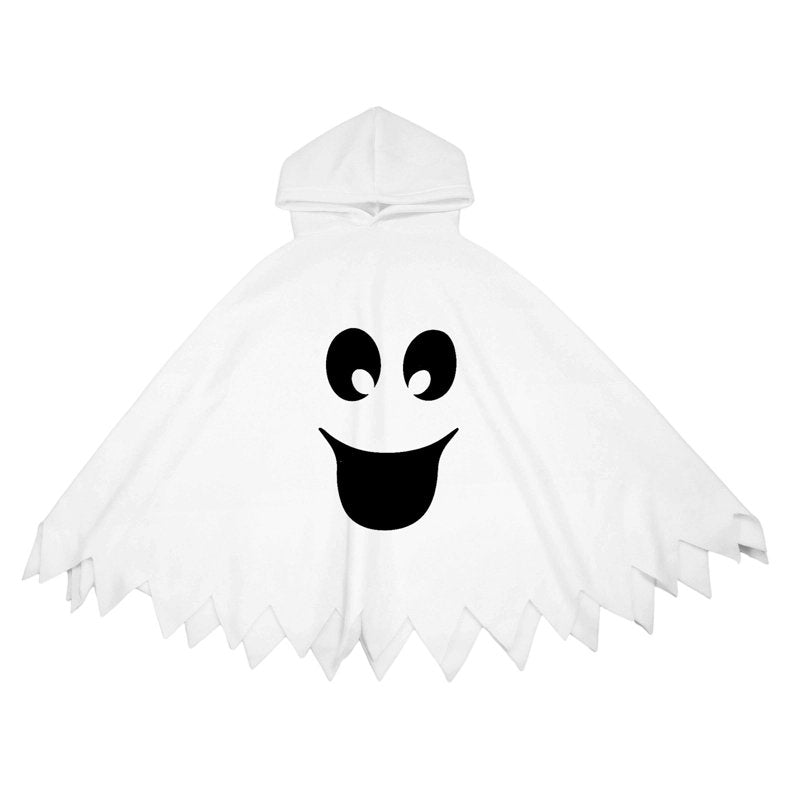 Kids Halloween Costume Ghost Face Cape - Unisex Hooded Dress Up, White, 7-9 Years