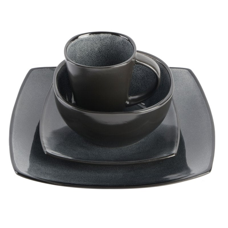 Square 16-Piece Dinnerware Set - Carbon Gray