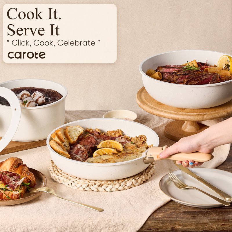 21-Piece Nonstick Cookware Set - Stackable White Granite