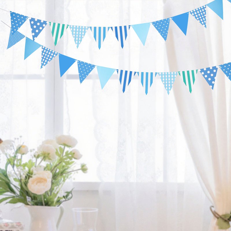 Blue Polka Dot & Stripe Pennant Banner String - 164ft 120Pcs Party Decorations - Variation of Blue-10