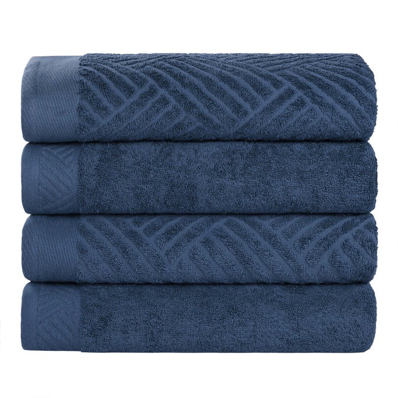 Royal Blue Bath Towel Set of 4 - Egyptian Cotton Jacquard & Solid Towels - Superior Basketweave