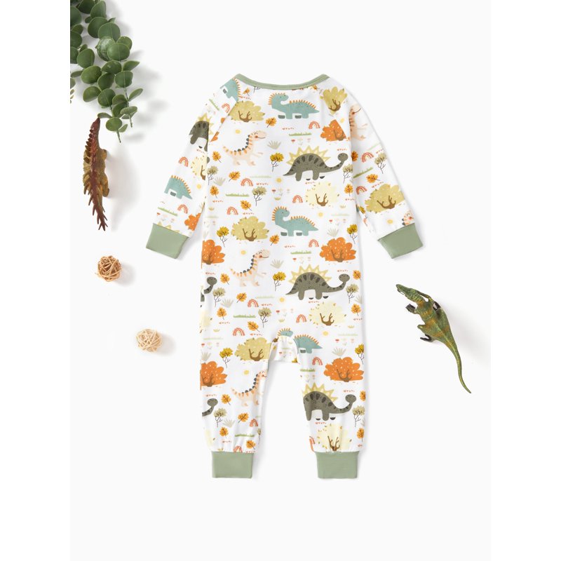 Dinosaur Green Baby Pajamas with Bamboo Viscose Footless Sleep N Play Set - 0-3 Months