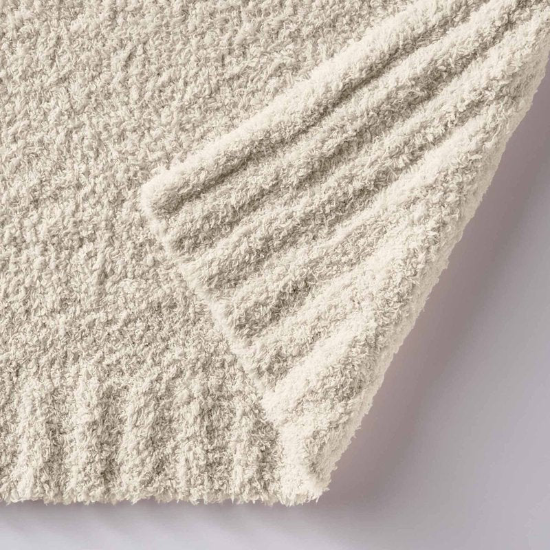 King Cozy Knit Blanket - Beige, Soft Recycled Polyester Bed Throw with Oeko-Tex