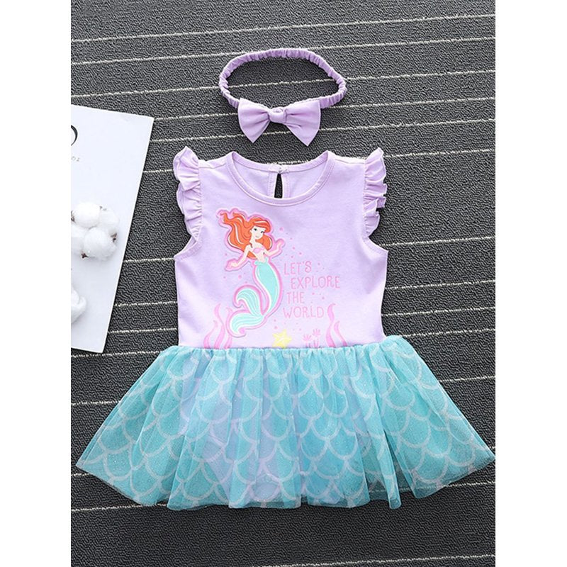 F/Mermaid Princess Baby Romper & Headband Set - 3-6 Months Halloween Birthday