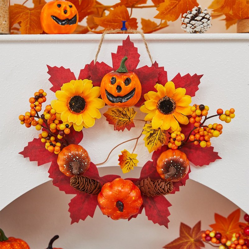 Halloween Wreath Ghost Festival Decoration - Fall Wreath for Outdoor & Indoor, Variation A