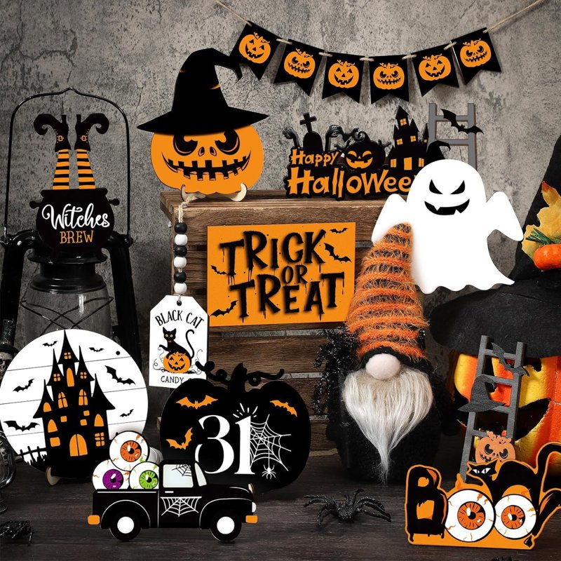 Halloween Luminous Pumpkin Hanging Decor with Rotatable Head and Lights - 3.8 Ft Outdoor Halloween Decoration