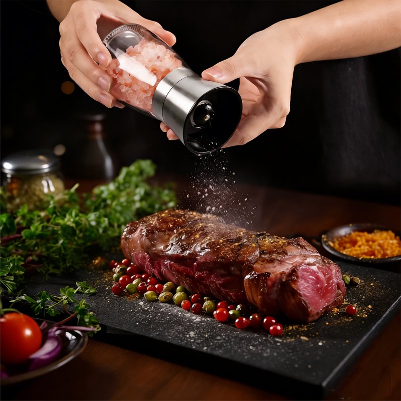 Salt and Pepper Grinder Set - Adjustable Coarseness, Stainless Steel & Glass
