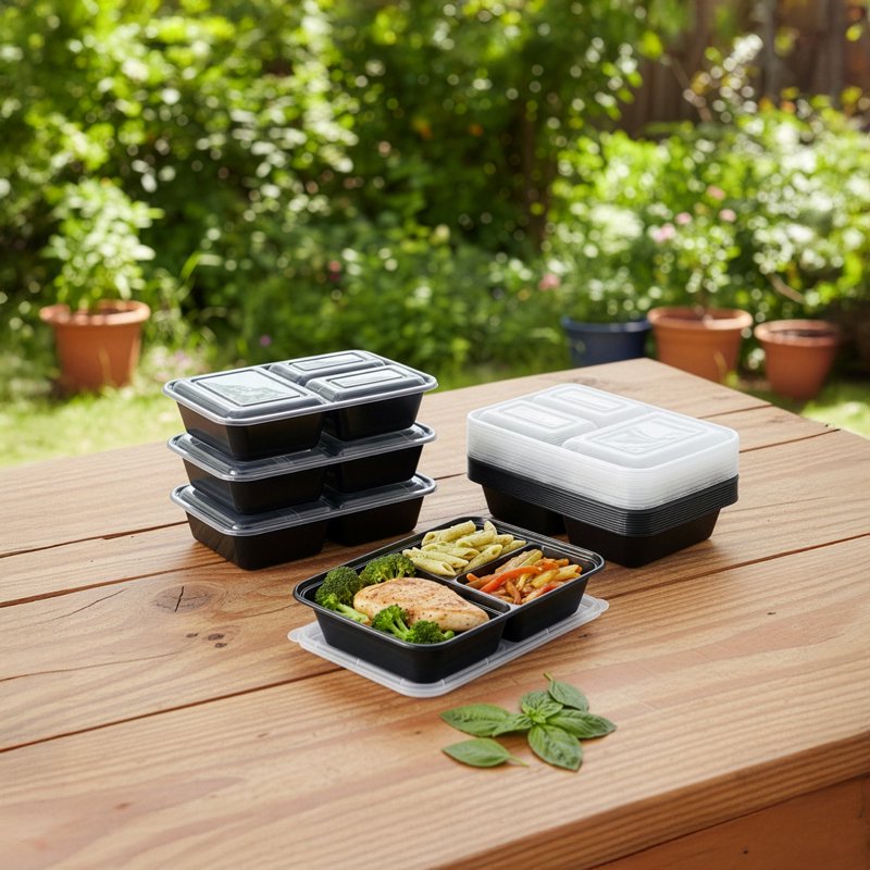 10-Piece Meal Prep Container Set - 3-Compartment, BPA-Free, Black