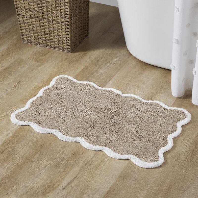 Cotton Bath Rug Taupe Whitney Scallop 20 x 32 Inches - My Texas House