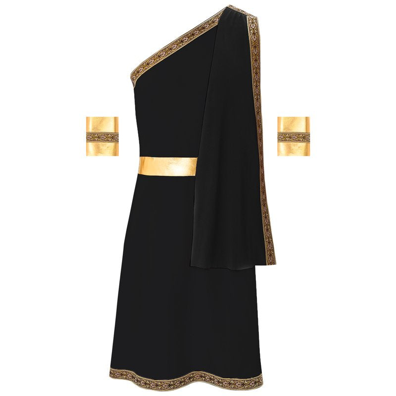 Men's Ancient Greek Toga Costume - Roman Caesar Cosplay Halloween Set - Black XL
