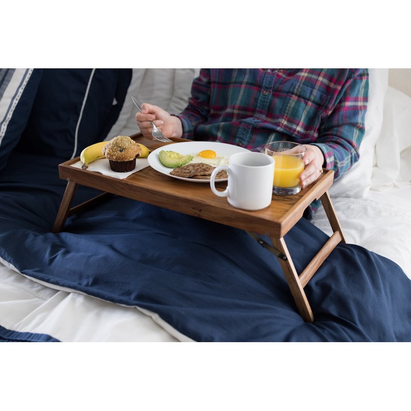 Acacia Wood Bed Tray with Stand - Natural Finish, Single