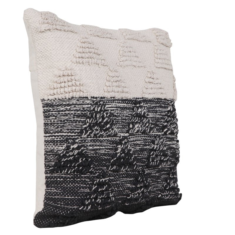 20-Inch Black and Ivory Geometric Cotton Throw Pillow - Decorative Accent