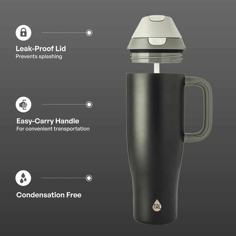 40oz Stainless Steel 2-in-1 Straw and Chug Water Bottle - Black
