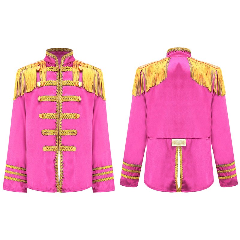 Kids Boys 1960s British Pop-Star Shirt Long Sleeve Zipper Jacket Pink Age 8 - Retro Rock Costume
