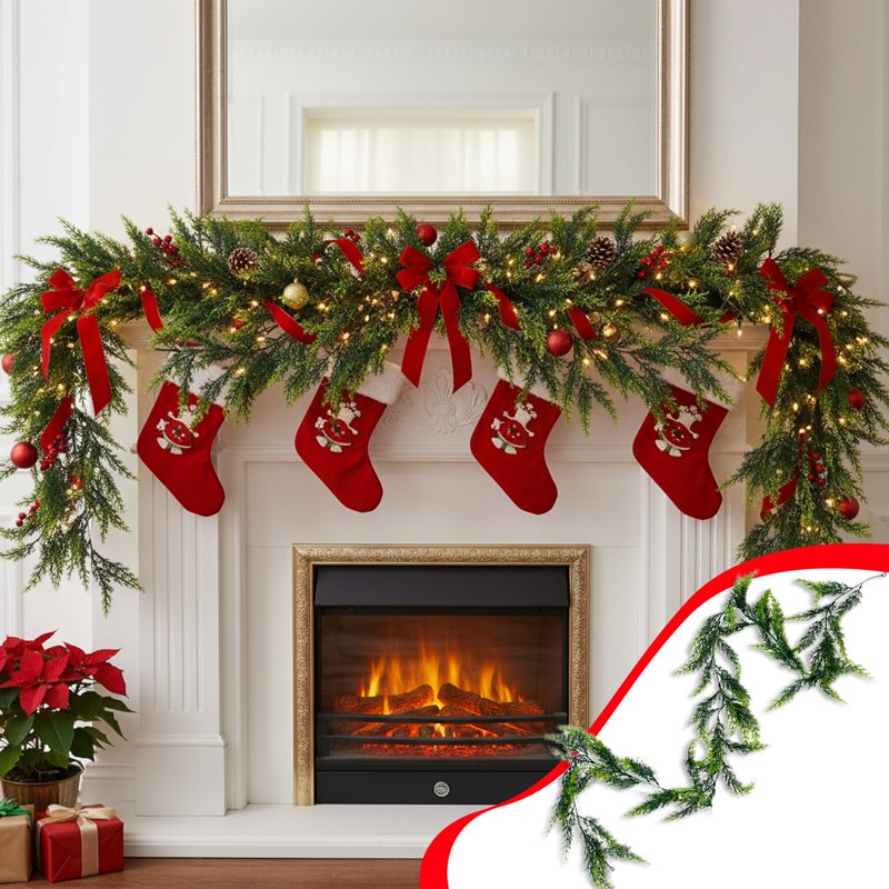 Artificial Pine Branch Garland for Christmas Decoration - 70.9 Inch Greenery Swag - Holiday Indoor Decor - Variation D
