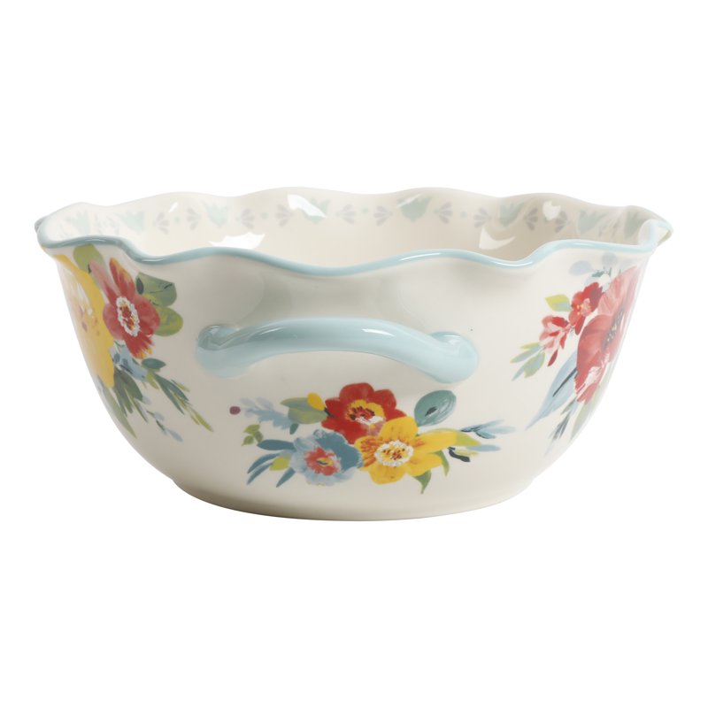 Ceramic Serving Bowl with Handles - Sweet Romance Blossom Design
