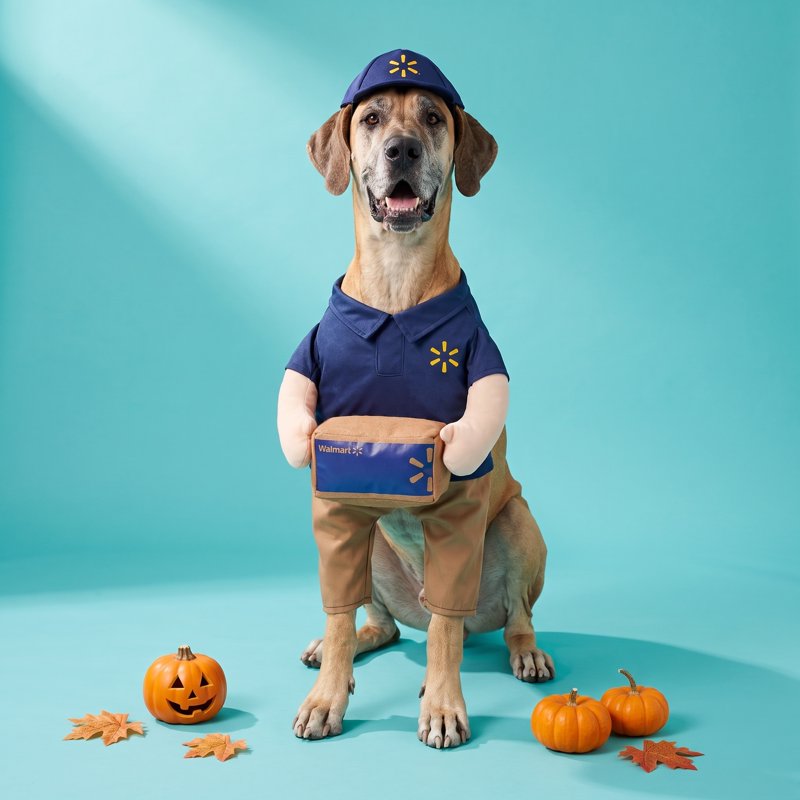 XL Dog Halloween Costume Walmart Delivery Driver Multicolor with Uniform & Cap
