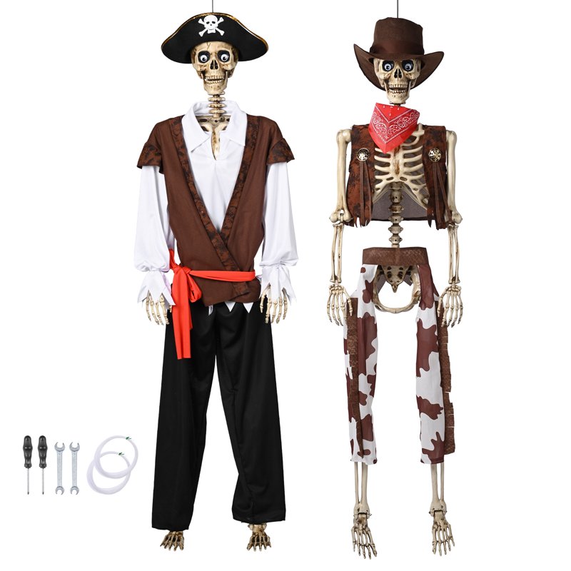 Halloween Life Size Skeleton with Cowboy Outfit - 5.6 ft Poseable Decor