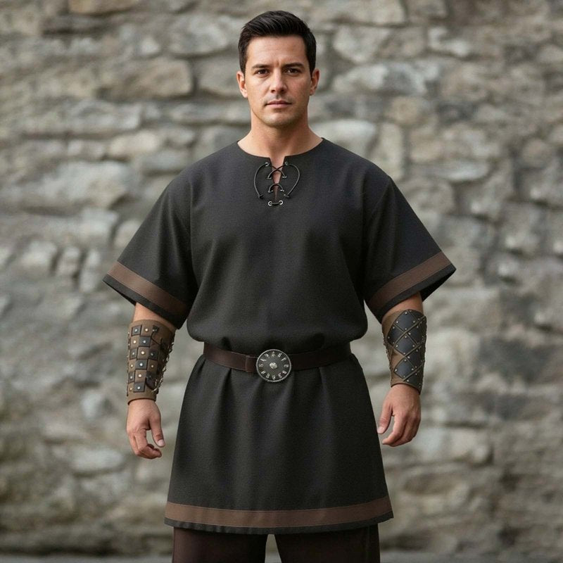 Men's Medieval Viking Surcoat Costume XL Black Short Sleeve Cosplay Halloween