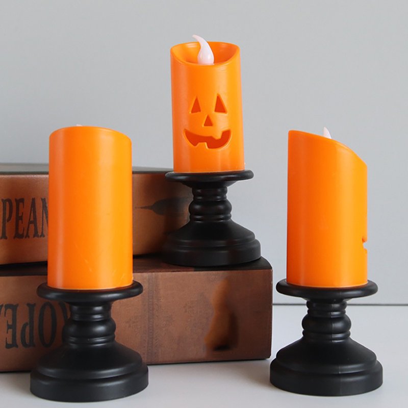 Halloween LED Candle Lights with Pumpkin Lanterns - Indoor Decor, 3 Pack - Halloween Decor A