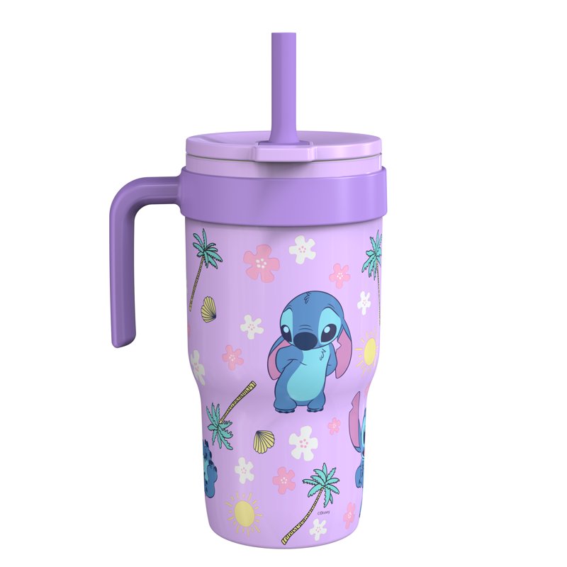 18oz Stainless Steel Kids Tumbler with Straw - Purple Stitch