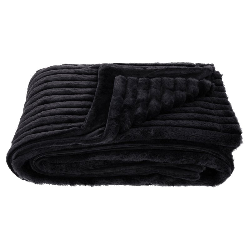 Full/Queen Faux Fur Blanket with Channel Texture - Greystone, 86x90 in