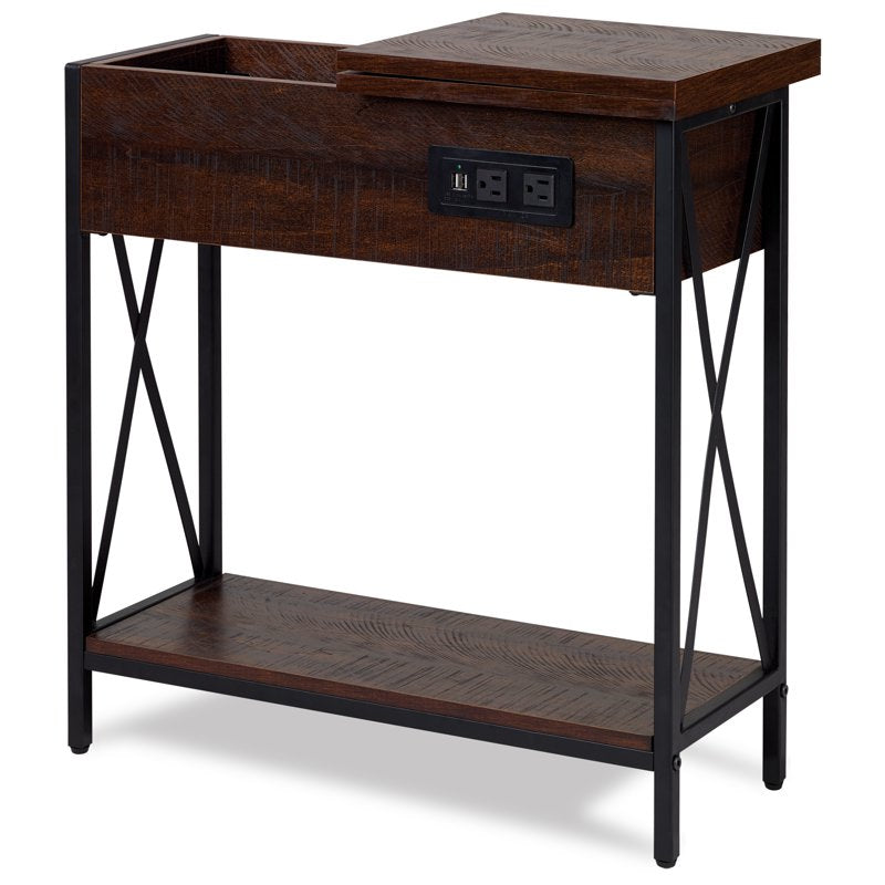 Flip Top End Table with AC Power & USB Ports - Walnut