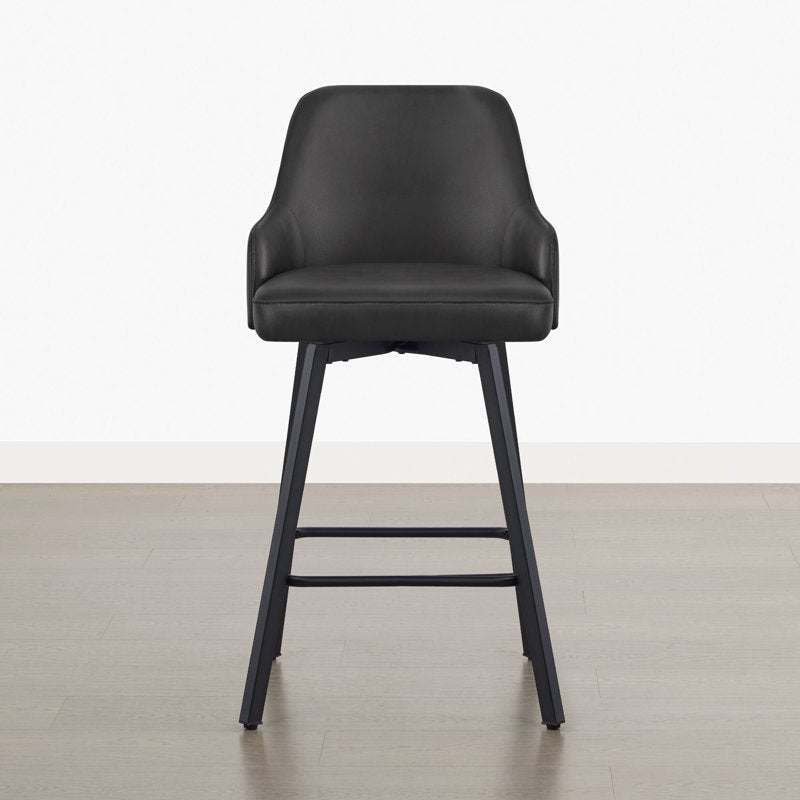 Swivel Counter Stools Set of 2 - Modern Faux Leather - Black