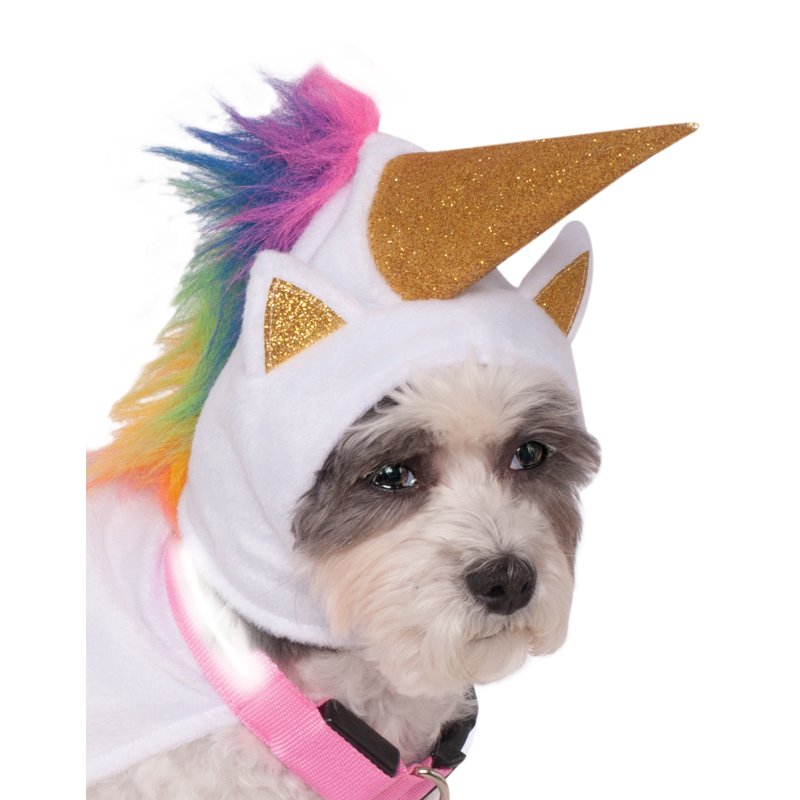 Pet Unicorn Costume with Light-Up Collar - L Size Halloween Dog Cape & Hood