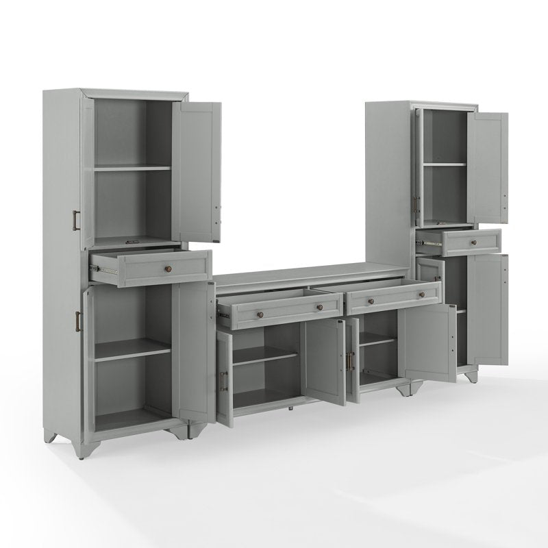 Tara 3-Piece Modern Farmhouse Sideboard Buffet & Pantry Set - Distressed Gray