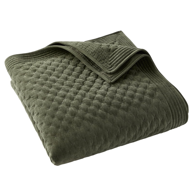 Full/Queen Velvet Quilt - Tufted Matte Green Bedding Set with Variation: Emerald Green
