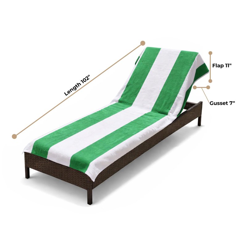 Cotton Lounge Chair Cover - Green, Cabana Stripe, Fits Standard & Oversized, OEKO-TEX Certified, Pack of 1